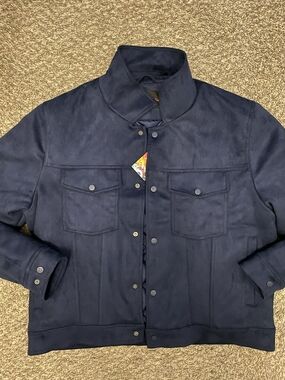 Robert Graham Men’s Navy Vegan Suede Quilted Lined Snap Button Shirt Jacket